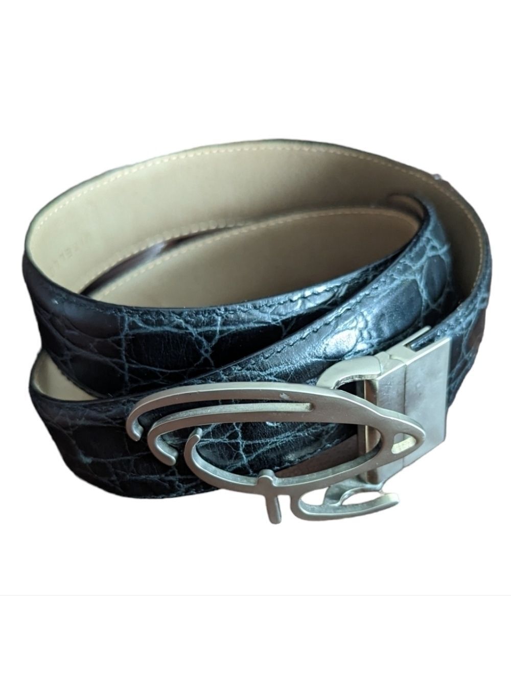 Oscar de la Renta Croc Leather Belt